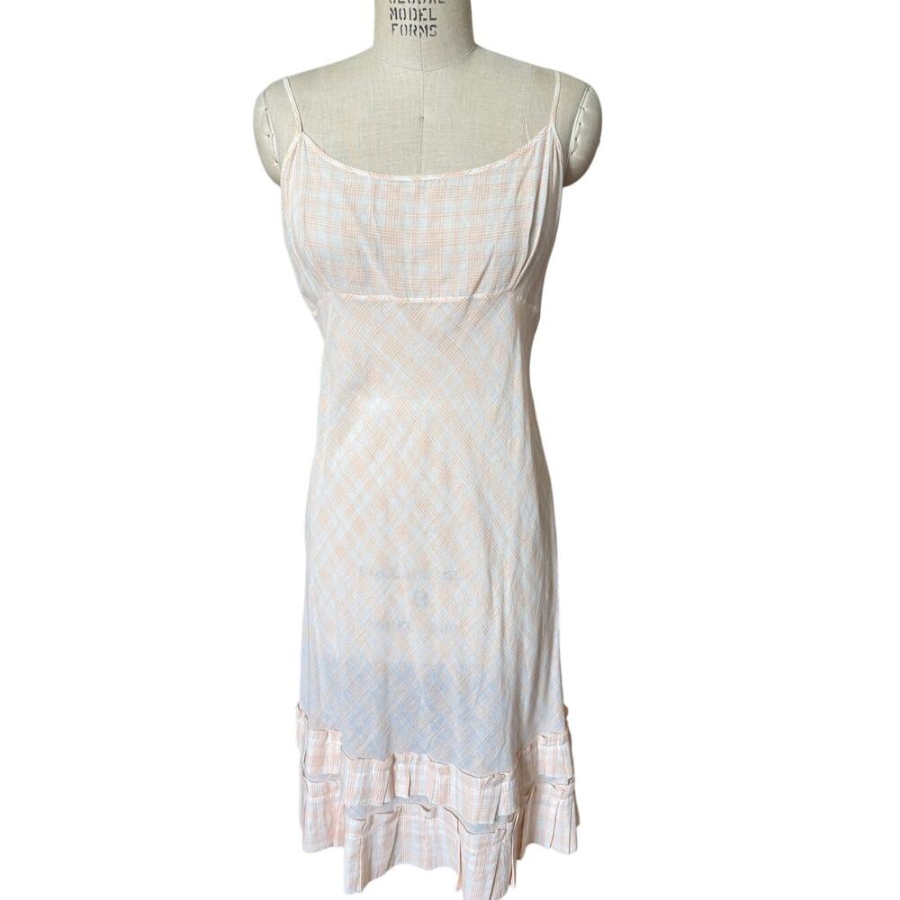 dosa White & Orange Plaid Ruffled Slip Dress Size 3 /Medium